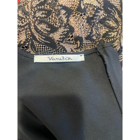 Vanilia Women's Paisley Dress Crew Neck Short Sleeve Black Brown Size 10 - Picture 3 of 11